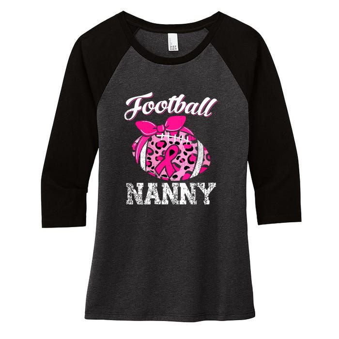 Football Nanny Pink Ribbon Leopard Breast Cancer Awareness Gifts Women's Tri-Blend 3/4-Sleeve Raglan Shirt