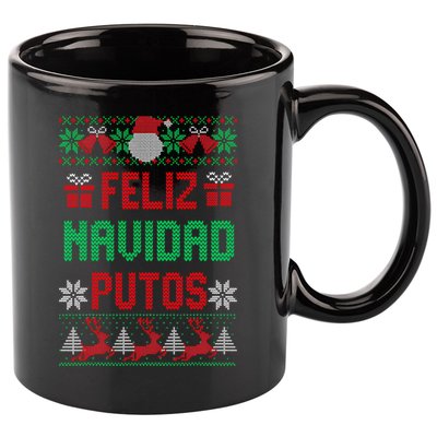 Feliz Navidad Putos Ugly Mexican Christmas Sweater Funny 11oz C Handle Ceramic Mug