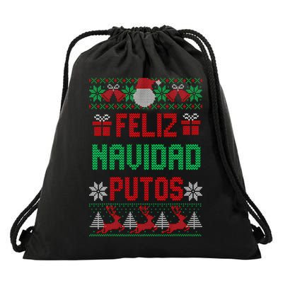 Feliz Navidad Putos Ugly Mexican Christmas Sweater Funny Drawstring Bag