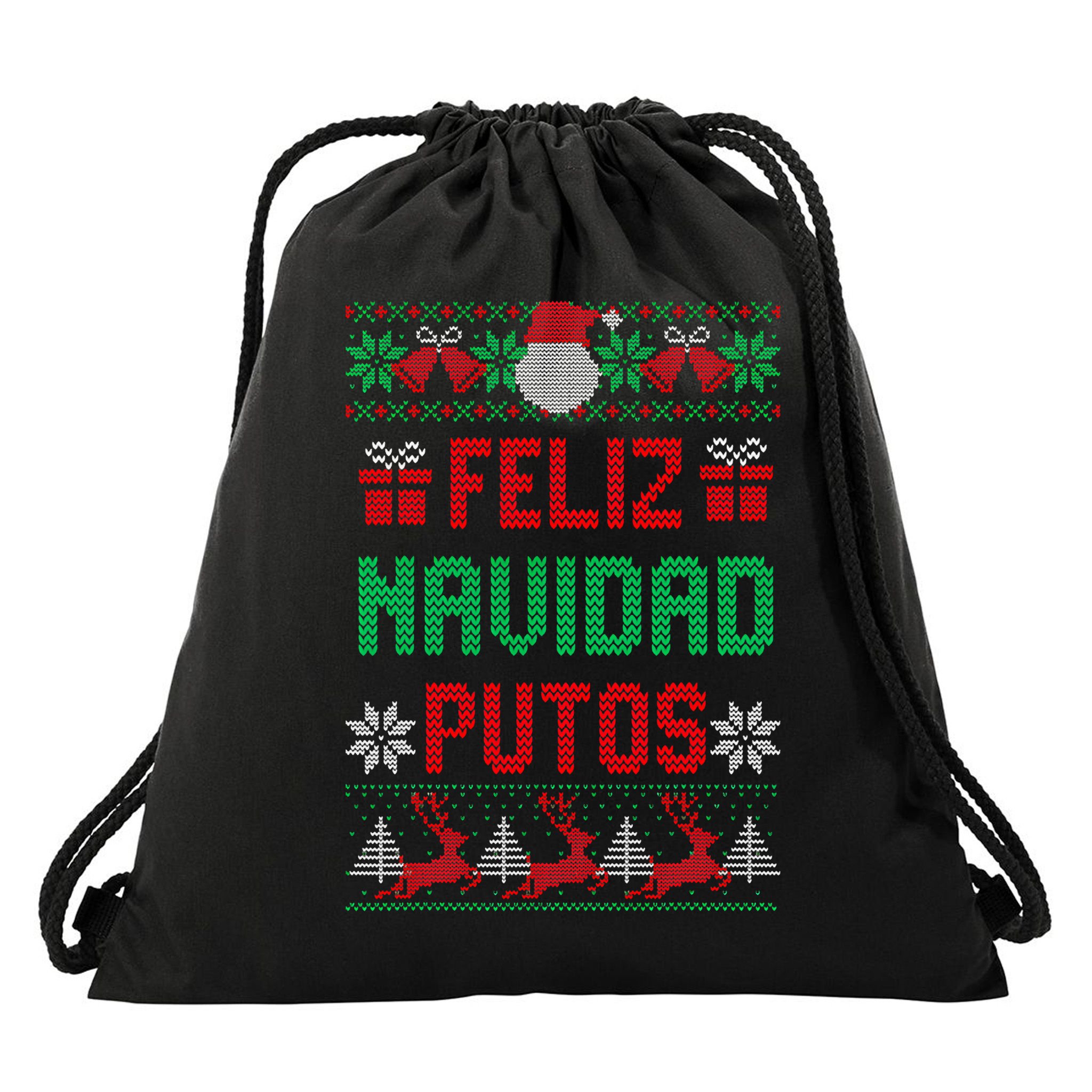 Feliz Navidad Putos Ugly Mexican Christmas Sweater Funny Drawstring Bag