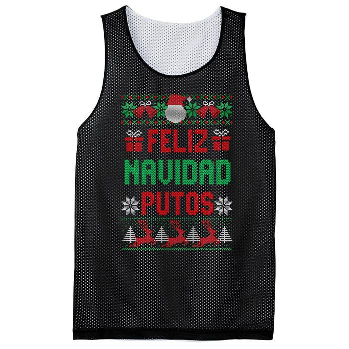 Feliz Navidad Putos Ugly Mexican Christmas Sweater Funny Mesh Reversible Basketball Jersey Tank