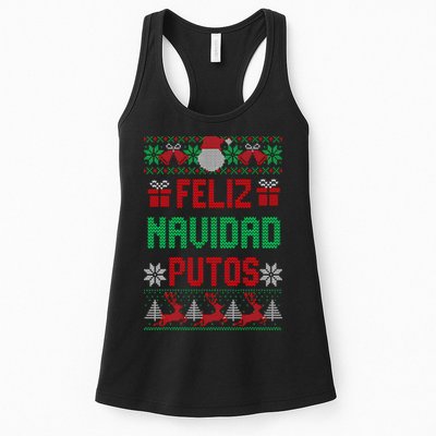 Feliz Navidad Putos Ugly Mexican Christmas Sweater Funny Womens Tank Top
