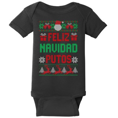 Feliz Navidad Putos Ugly Mexican Christmas Sweater Funny Baby Bodysuit