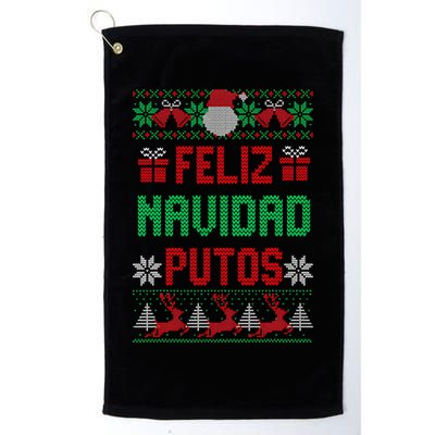 Feliz Navidad Putos Ugly Mexican Christmas Sweater Funny Golf Towel