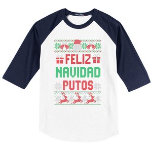 Feliz Navidad Putos Ugly Mexican Christmas Sweater Funny Baseball Sleeve Shirt