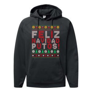 Feliz Navidad Putos Ugly Sweater Christmas Funny Performance Fleece Hoodie