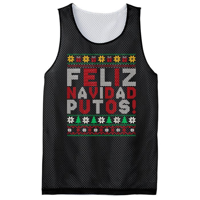 Feliz Navidad Putos Ugly Sweater Christmas Funny Mesh Reversible Basketball Jersey Tank