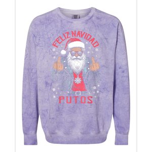 Feliz Navidad Putos Funny Rude Spanish Santa Middle Finger Colorblast Crewneck Sweatshirt