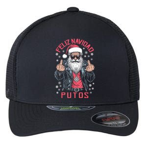 Feliz Navidad Putos Funny Rude Spanish Santa Middle Finger Flexfit Unipanel Trucker Cap