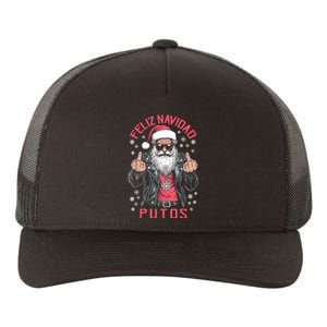 Feliz Navidad Putos Funny Rude Spanish Santa Middle Finger Yupoong Adult 5-Panel Trucker Hat