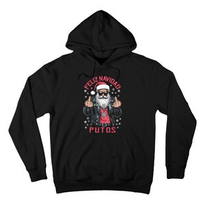 Feliz Navidad Putos Funny Rude Spanish Santa Middle Finger Hoodie