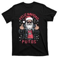 Feliz Navidad Putos Funny Rude Spanish Santa Middle Finger T-Shirt