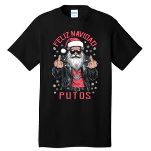 Feliz Navidad Putos Funny Rude Spanish Santa Middle Finger Tall T-Shirt