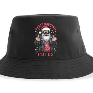 Feliz Navidad Putos Funny Rude Spanish Santa Middle Finger Sustainable Bucket Hat