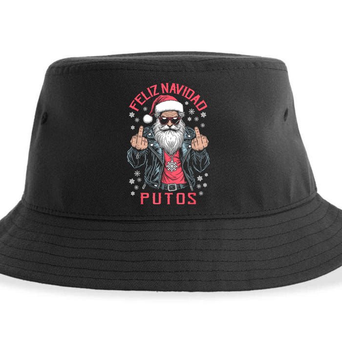 Feliz Navidad Putos Funny Rude Spanish Santa Middle Finger Sustainable Bucket Hat