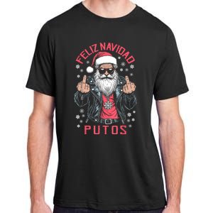 Feliz Navidad Putos Funny Rude Spanish Santa Middle Finger Adult ChromaSoft Performance T-Shirt