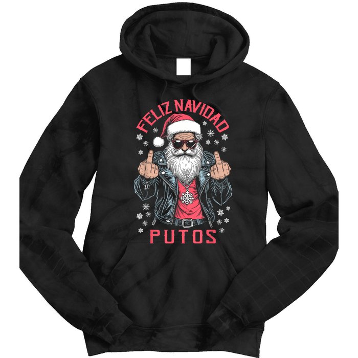 Feliz Navidad Putos Funny Rude Spanish Santa Middle Finger Tie Dye Hoodie