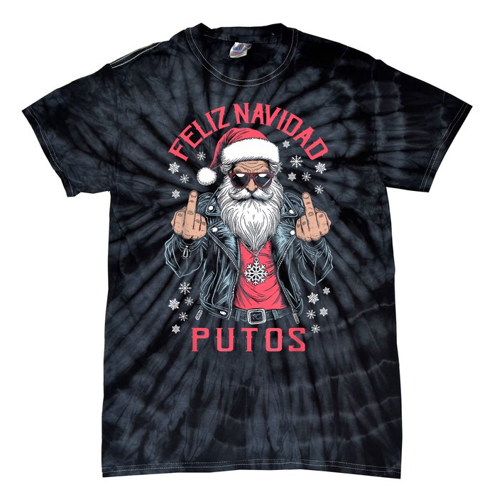 Feliz Navidad Putos Funny Rude Spanish Santa Middle Finger Tie-Dye T-Shirt