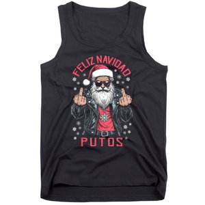 Feliz Navidad Putos Funny Rude Spanish Santa Middle Finger Tank Top