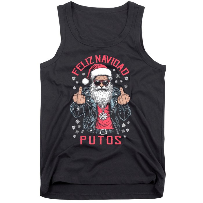 Feliz Navidad Putos Funny Rude Spanish Santa Middle Finger Tank Top