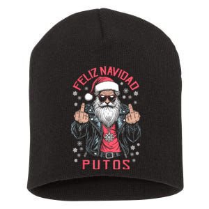 Feliz Navidad Putos Funny Rude Spanish Santa Middle Finger Short Acrylic Beanie