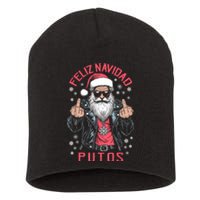 Feliz Navidad Putos Funny Rude Spanish Santa Middle Finger Short Acrylic Beanie