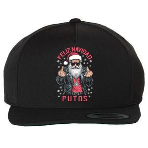 Feliz Navidad Putos Funny Rude Spanish Santa Middle Finger Wool Snapback Cap