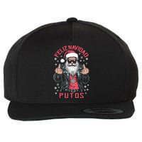 Feliz Navidad Putos Funny Rude Spanish Santa Middle Finger Wool Snapback Cap