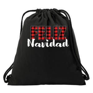 Feliz Navidad Plaid Christmas Spanish Family Drawstring Bag