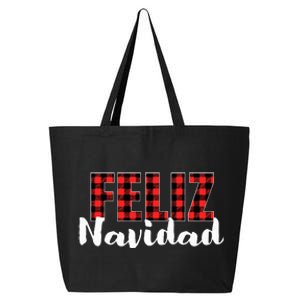 Feliz Navidad Plaid Christmas Spanish Family 25L Jumbo Tote