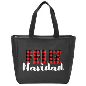 Feliz Navidad Plaid Christmas Spanish Family Zip Tote Bag