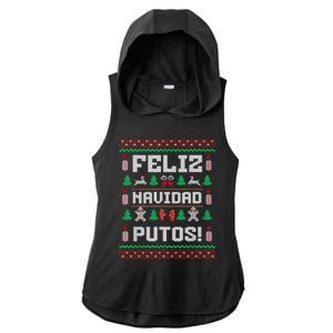 Feliz Navidad Putos Funny Mexican Christmas Sweater Design Ladies PosiCharge Tri-Blend Wicking Draft Hoodie Tank