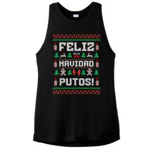 Feliz Navidad Putos Funny Mexican Christmas Sweater Design Ladies PosiCharge Tri-Blend Wicking Tank