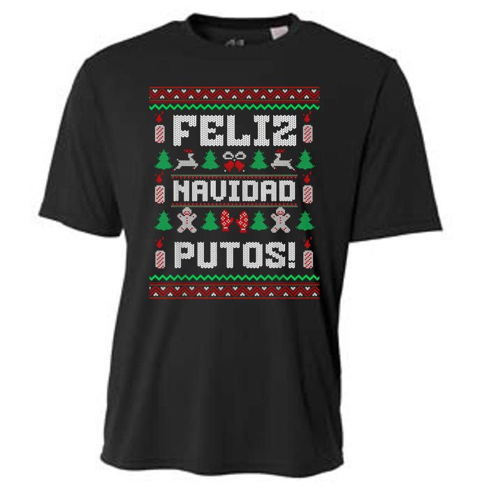 Feliz Navidad Putos Funny Mexican Christmas Sweater Design Cooling Performance Crew T-Shirt