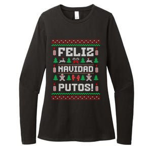 Feliz Navidad Putos Funny Mexican Christmas Sweater Design Womens CVC Long Sleeve Shirt