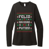 Feliz Navidad Putos Funny Mexican Christmas Sweater Design Womens CVC Long Sleeve Shirt