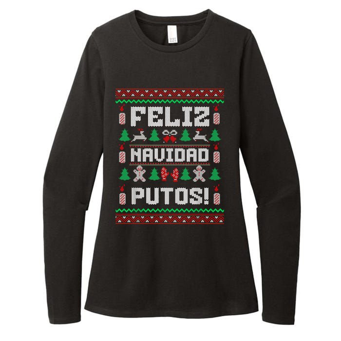 Feliz Navidad Putos Funny Mexican Christmas Sweater Design Womens CVC Long Sleeve Shirt