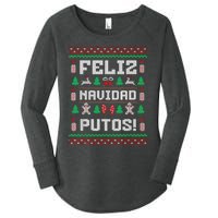 Feliz Navidad Putos Funny Mexican Christmas Sweater Design Women's Perfect Tri Tunic Long Sleeve Shirt