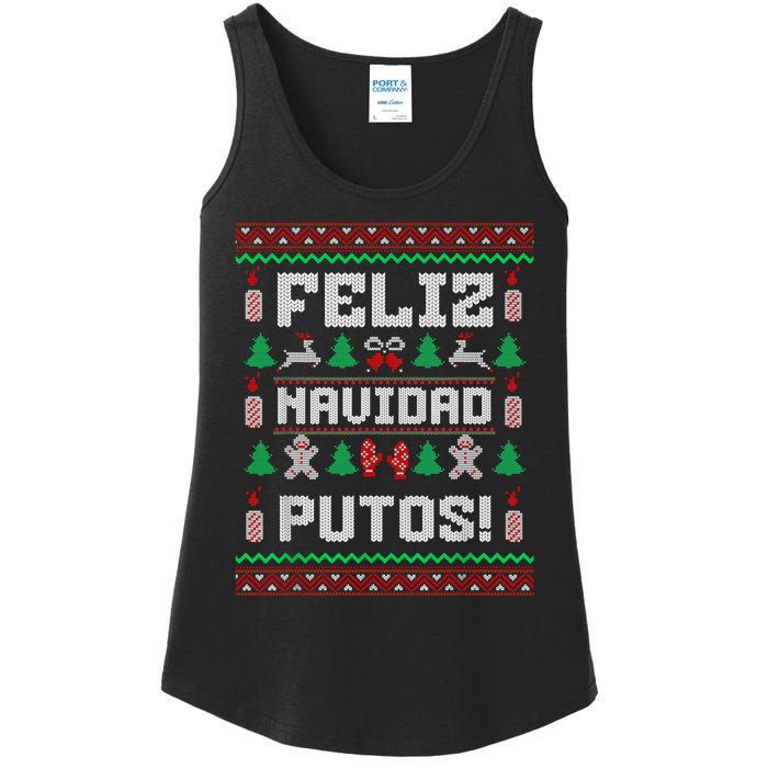 Feliz Navidad Putos Funny Mexican Christmas Sweater Design Ladies Essential Tank