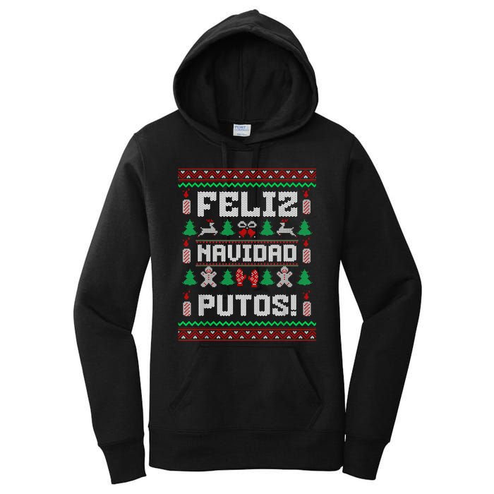 Feliz Navidad Putos Funny Mexican Christmas Sweater Design Women's Pullover Hoodie