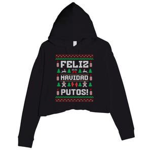 Feliz Navidad Putos Funny Mexican Christmas Sweater Design Crop Fleece Hoodie