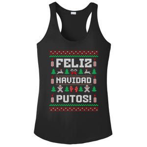 Feliz Navidad Putos Funny Mexican Christmas Sweater Design Ladies PosiCharge Competitor Racerback Tank