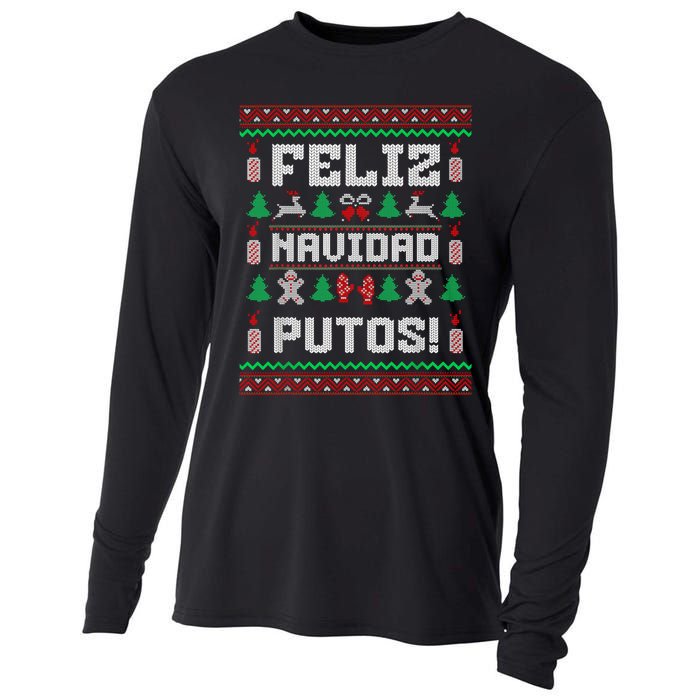 Feliz Navidad Putos Funny Mexican Christmas Sweater Design Cooling Performance Long Sleeve Crew