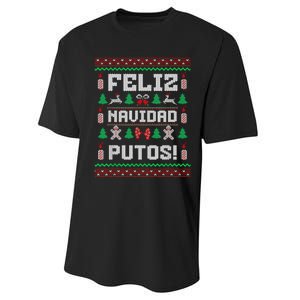 Feliz Navidad Putos Funny Mexican Christmas Sweater Design Performance Sprint T-Shirt