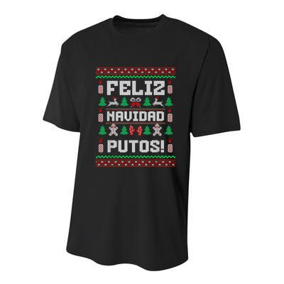 Feliz Navidad Putos Funny Mexican Christmas Sweater Design Youth Performance Sprint T-Shirt