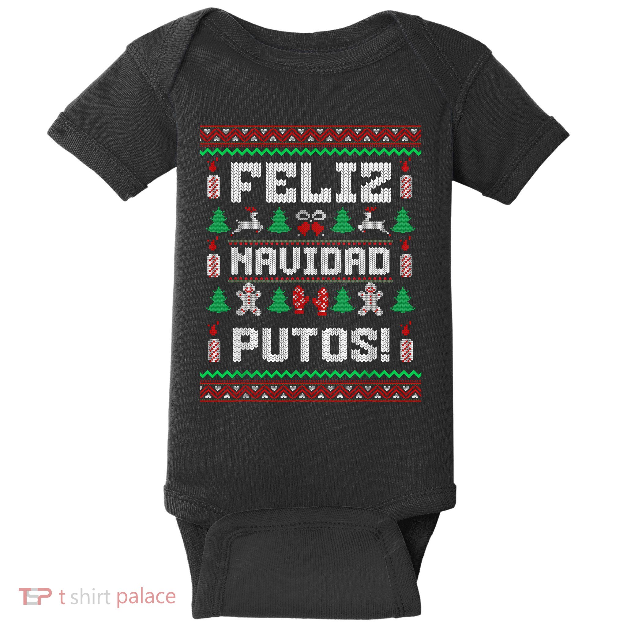 Feliz Navidad Putos Funny Mexican Christmas Sweater Design Baby Bodysuit