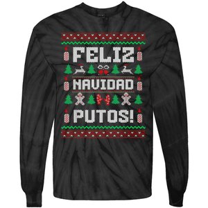 Feliz Navidad Putos Funny Mexican Christmas Sweater Design Tie-Dye Long Sleeve Shirt