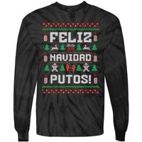 Feliz Navidad Putos Funny Mexican Christmas Sweater Design Tie-Dye Long Sleeve Shirt