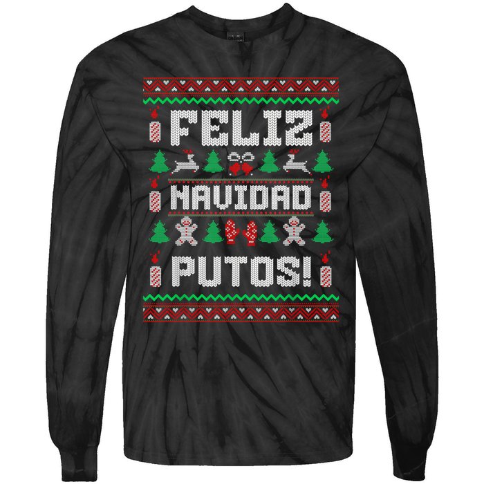 Feliz Navidad Putos Funny Mexican Christmas Sweater Design Tie-Dye Long Sleeve Shirt