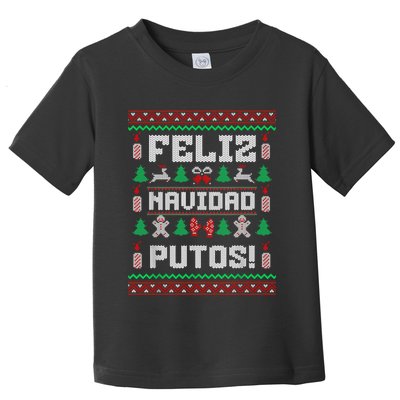 Feliz Navidad Putos Funny Mexican Christmas Sweater Design Toddler T-Shirt